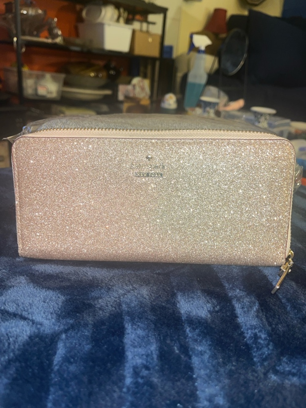 kate spade Rose Gold Glitter Zip Around Wallet
